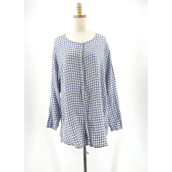 Flax 100% Linen Button Up Tunic Top Womens Small Roll Tab Sleeve Lagenlook Beach - Picture 1 of 9